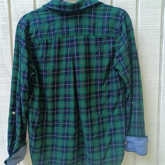 Tommy Hilfiger Women’s Green and Blue Plaid Long Sleeve Button-Up Shirt - Picture 6 of 7